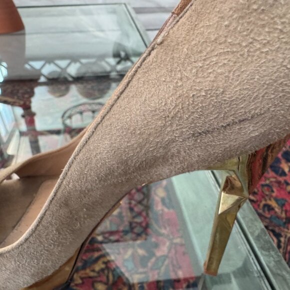 Herve Leger KELLIA Nude Lamb Suede Gold Prism Heel - Picture 9 of 12